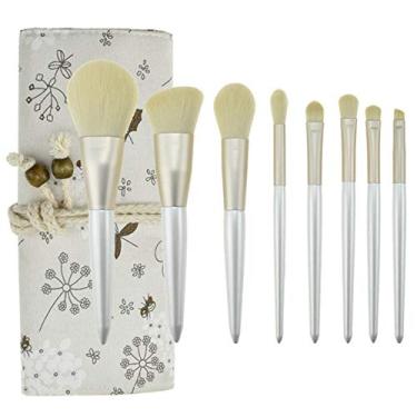 Imagem de Conjunto de pincéis de maquiagem 8 peças de pincéis profissionais de maquiagem, cerdas sintéticas naturais macias e sem odor, para pó facial blush kit de ferramentas (bege)
