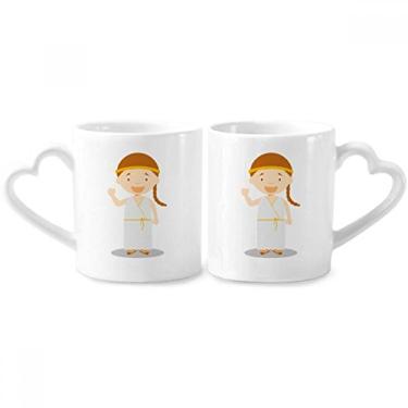Imagem de Conjunto de canecas de porcelana para casais, de desenho animado da Grécia, vestido longo branco com alça de coração