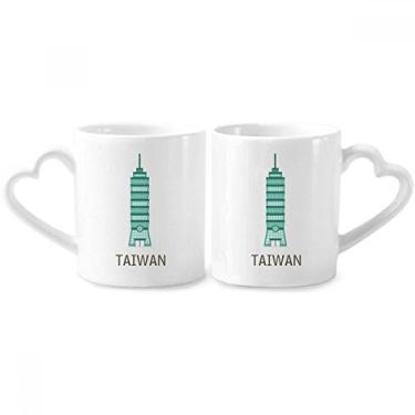 Imagem de Taiwan Attractions 101 Conjunto de canecas de porcelana para casais, copo de cerâmica com alça de coração