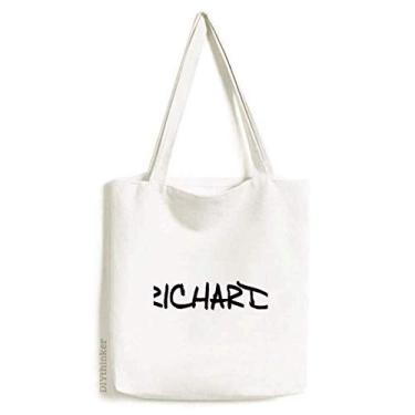 Imagem de Bolsa de lona com escrita especial e nome inglês RICHARD bolsa de compras casual bolsa de mão