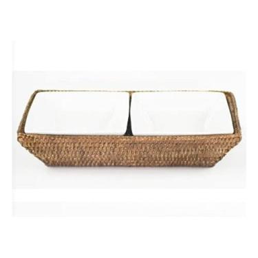 Imagem de Petisqueira com Divisória em Rattan MAYA com 2 Bowls Quadrados de Porcelana Schmidt