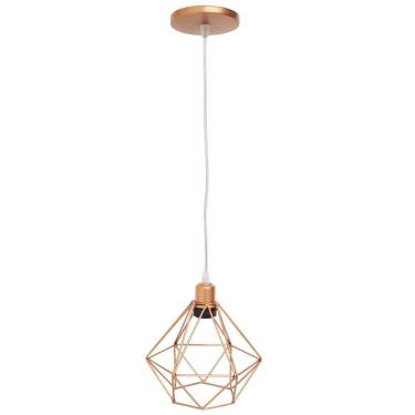 Imagem de Pendente Aramado Diamante Luminária Lustre Luxo P Cabo Cristal Teto Retrô Cobre Rose Gold Industrial