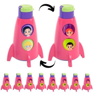 Imagem de Kit com 10 Garrafinhas de Foguete que Gira Lembrancinha para Festa Infantil Decoração Rosa