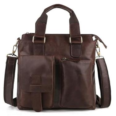 Imagem de Mochila mensageiro masculina em couro legítimo Pasta grande de ombro Bolsa para laptop para viagens de negócios (B)
