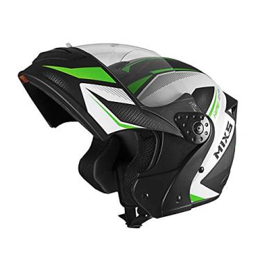 Imagem de Capacete de Moto Mixs MX Gladiator Neo Articulado Escamoteável Robocop Preto Com Verde 56