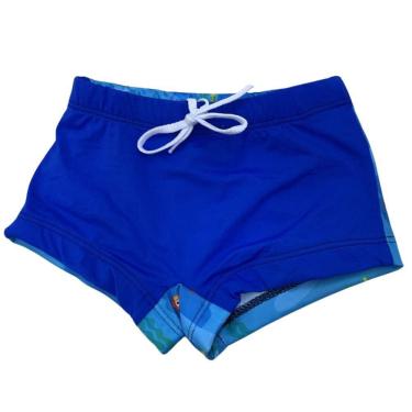 Imagem de Sunga Infantil Uv Boxer Peixes Azul Cordão Ajuste Filtro Sol