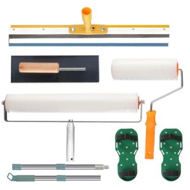 Imagem de Kits de ferramentas de autonivelamento, rolos de piso com mastros de extensão, sapatos pontiagudos, ferramentas de piso epóxi, espátulas de aço inoxidável, ancinhos autonivelantes, kits de ferramentas