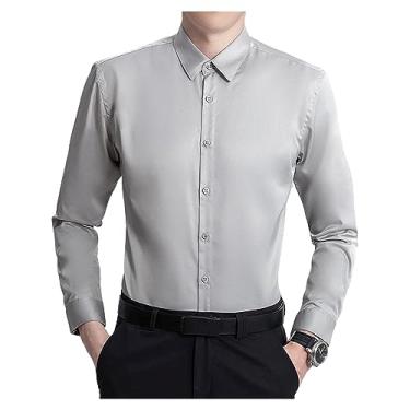 Imagem de Camisa social masculina de manga comprida slim fit lisa abotoada para a pele confortável, Cinza, M