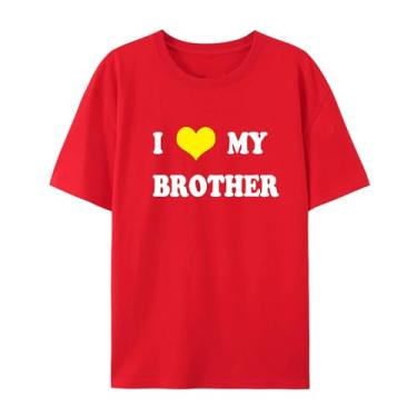 Imagem de Camiseta unissex de manga curta I Love My Brother para homens e mulheres, Vermelho, G