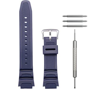 Imagem de WRISTARMOR Pulseira masculina de resina para relógio Casio AE-1100w SGW-300H AE-1000w AE-1200 W-218H à prova d'água para relógio esportivo (fivela prata azul escuro)