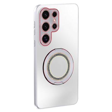 Imagem de LTLMYDAM Capa à prova de choque para Samsung Galaxy S24 Ultra/S24 Plus/S24, capa de proteção de lente com anel magnético suporte de sucção magnética para veículos, branca, S24 Plus