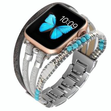 Imagem de Waillynice Pulseira de metal para Apple Watch série 876 SE54Ultra, pulseira feminina para IWatch de 49 mm, 45 mm, 41 mm, 40 mm, 38, 44 mm, pulso peal (prata E, 38 40 41 mm)