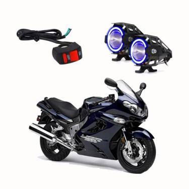 Imagem de Par Farol de Milha Angel Eye U7 Azul para Moto Kawasaki ZX 1200  2004 