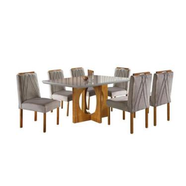 Imagem de Conjunto Sala de Jantar 6 Lugares Mesa Barcelona e Cadeiras Madeira Ma