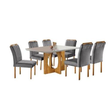Imagem de Conjunto Sala de Jantar 6 Lugares Mesa Barcelona e Cadeiras Madeira Ma