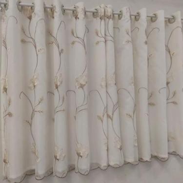 Imagem de Cortina Para Janela Voil Bordada Floral Com Forro Microfibra 3,00x1,80