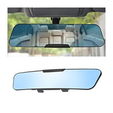 Imagem de 8sanlione Espelhos retrovisores de carro, espelho retrovisor trapézio panorâmico com clipe interno para carro, amplo alcance de visualização, uso universal HD de 12 polegadas para carros, SUVs, caminhões, veículos (azul)