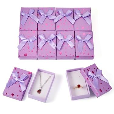 Imagem de Cheriswelry 12 caixas de presente retangulares 8 x 5 cm lilás caixa de joias pacote com enchimento de esponja colar anel brinco caixa de papelão para decoração de Natal, casamento, dia dos namorados,