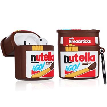 Imagem de Oqplog Capa para AirPod 2/1 com design de alimentos para AirPods, capas de silicone para AirPods, desenho fofo divertido 3D Kawaii Fun Soft Designer exclusivo bonito para meninas meninos adolescentes meninas (Nutela)