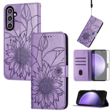 Imagem de Asuwish Capa de telefone para Samsung Galaxy S23 FE 5G com protetor de tela de vidro temperado e estampa floral, capa carteira de couro com suporte para cartão de crédito, acessórios para celular S 23