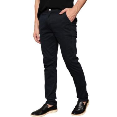 Imagem de Calça Masculina Social Sarja Slim Fit C Lycra Bolso Faca - Mitchelgutt