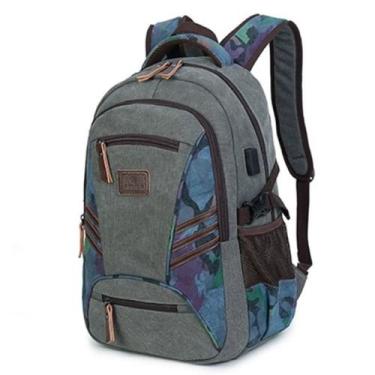 Imagem de Mochila Masculina de Lona Com Entrada USB Para Notebook - AOLIDA, Cinz