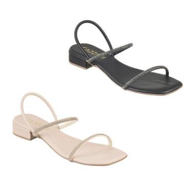 Imagem de KIT 2 Salto Medio Casual Sandalia Brilho Preta Festa Noite - Cassi, 35