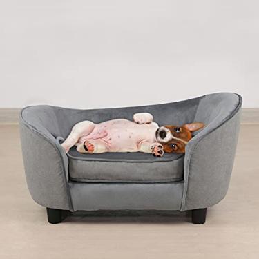 Imagem de Getifun - Sof-cama para Animais de Estimao, Cama para Ces Pequenos e Gatos, Cinza Claro, Veludo e Linho, Lavvel, Madeira Macia com Moldura de Compensado, 66,5 x 40,6 x 36,8 cm