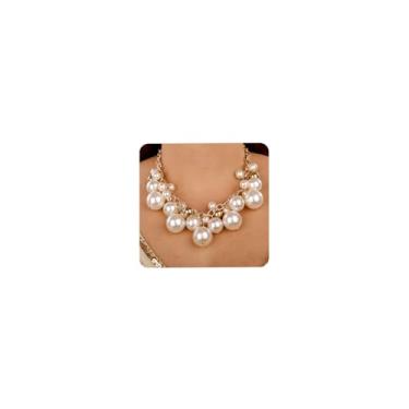 Imagem de Aimimier Colar gargantilha grande de pérolas sintéticas dos anos 20 com brincos corrente de ouro colar de contas de ouro para mulheres (estilo 2)
