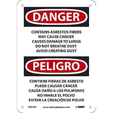Imagem de ESD24R Sinal de perigo marcador nacional, contém fibras de amianto que podem causar câncer causam danos aos pulmões 18 cm x 25 cm, plástico rígido