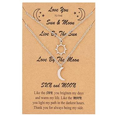 Imagem de COLORFUL BLING Colar de aço inoxidável com pingente de sol e lua, melhor amigo, casal, distância, combinando, amizade, joia BFF presente para mulheres, homens, adolescentes Prata
