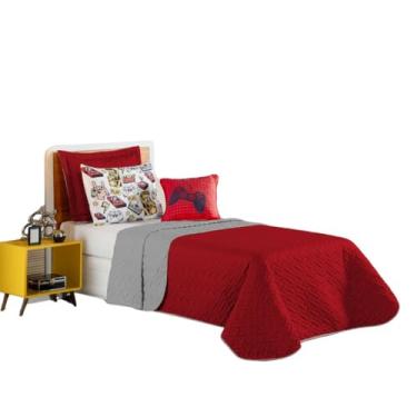 Imagem de Colcha Cobre Leito Jogo Roupa Cama Solteiro 5 Peças Matelado Dupla Face Macio Quarto Menino Gamer Preto