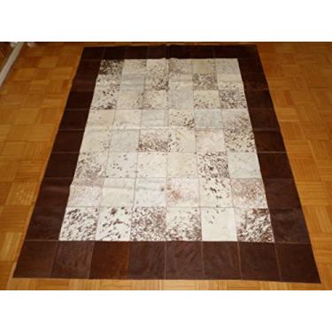 Imagem de Tapete de área de couro de vaca natural patchwork de mosaico marrom/branco 77 x 62 polegadas (200 x 160 cm)