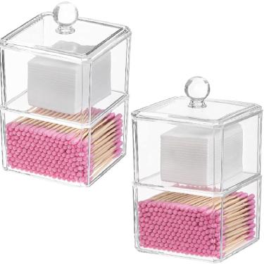 Imagem de Kit 4 Porta Cotonetes Algodão com Tampa Organizador Acrilico