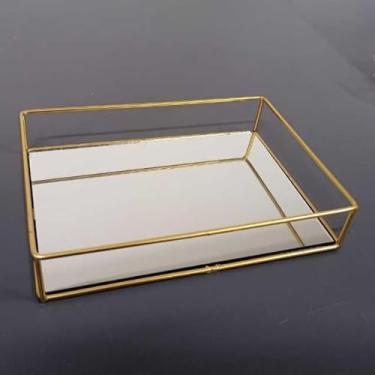 Imagem de Bandeja Espelhada Retangular Para Perfumes/Lavabo/Banheiro(2 UN,BANDEJA QUADRADA DOURADA (P))