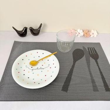 Imagem de Kit 4 Lugar Jogo Americano Retangular Mesa Posta Jantar Cozinha Sousplat Descanso De Prato Decorativo(Talheres Preto)