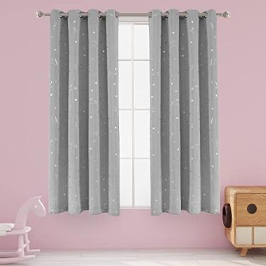 Imagem de Cortinas blackout com estampa de dinossauros e estrelas da Lordtex para quarto de crianças – cortinas com isolamento térmico e redução de ruído para quartos de meninos e meninas, 132 x 114 cm, cinza claro, conjunto de 2 painéis