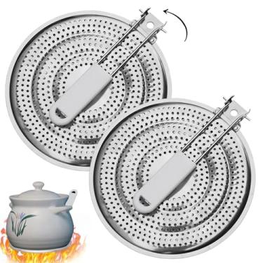 Imagem de Difusor de calor para fogão a gás, 2 peças, placa difusora de calor de camada dupla de 20,32 cm com cabo PP dobrável, domador de chamas de aço inoxidável para cozinha, restaurante, domador de chamas