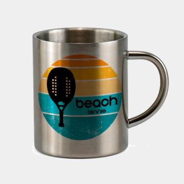 Imagem de Caneca de Inox Premium Prateada 400ml Beach Tennis Raquete - Criatics