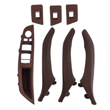 Imagem de Couro de luxo com volante à direita RHD compatível com BMW Série 5 F10 F11 F18 520 Preto Maçaneta interna da porta do carro Painel interno Puxador Capa de acabamento(7PCS Red Wine)