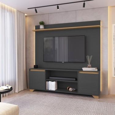 Imagem de Conjunto Sala De Estar Rack 2 Portas Com Painel Para Tv Até 42 Polegadas Benevello Grafite-siena