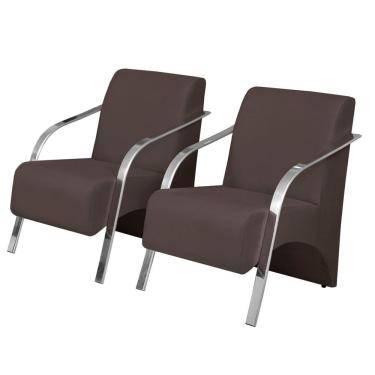 Imagem de Kit 2 Poltronas Decorativas 1 Lugar Braço Pé Alumínio Dsalla Suede