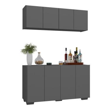 Imagem de Kit Bar Armário Aéreo E Aparador 4 Portas Multimóveis Mp1087 Grafite/preto Grafite/preto