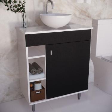 Imagem de Gabinete Armário Para Banheiro Suspenso Com Cuba E Com Pés Preto