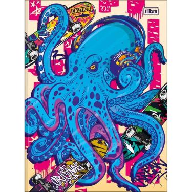 Imagem de Caderno Universitário 4-fun Tilibra Capa Dura Brochura - 80 Folhas Polvo Fundo Bege