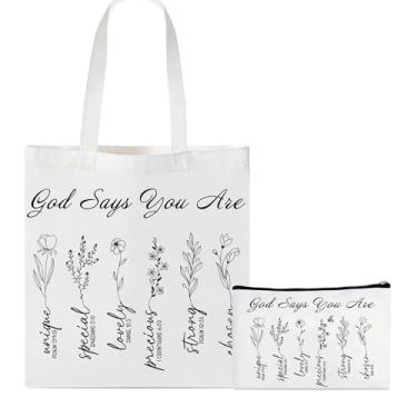 Imagem de Huyryer Material de volta às aulas para filhas adolescentes, bolsas bíblicas para mulheres, fé, versículo bíblico cristão, lona, bolsa de maquiagem, presente para mulheres adolescentes religiosas