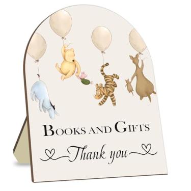 Imagem de Hatzelou Placa De Boas-Vindas Para Chá Bebê Com Decoração Winnie - Livros E Presentes Clássicos Do Ursinho Pooh, Madeira Noivas, 8 X 10 Pol.