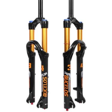 Imagem de BUCKLOS Garfo de suspensão pneumática BTT de viagem de 26/27,5/73.7 cm de 140 mm, ajuste de rebote, fixadores de 34 mm, 3,5 cm, sem rosca, reta/afunilada, 9 x 100 mm, QR manual/bloqueio remoto XC AM