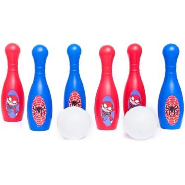 Imagem de Jogo de Boliche, 6 Pinos e 2 Bolas, Vermelho e Azul, 28 cm