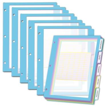Imagem de Conjunto de 30 peças/6 divisórias de plástico transparente com aba, para fichário de 3 anéis, etiquetas personalizáveis, multicoloridas, duráveis e resistentes a rasgos
